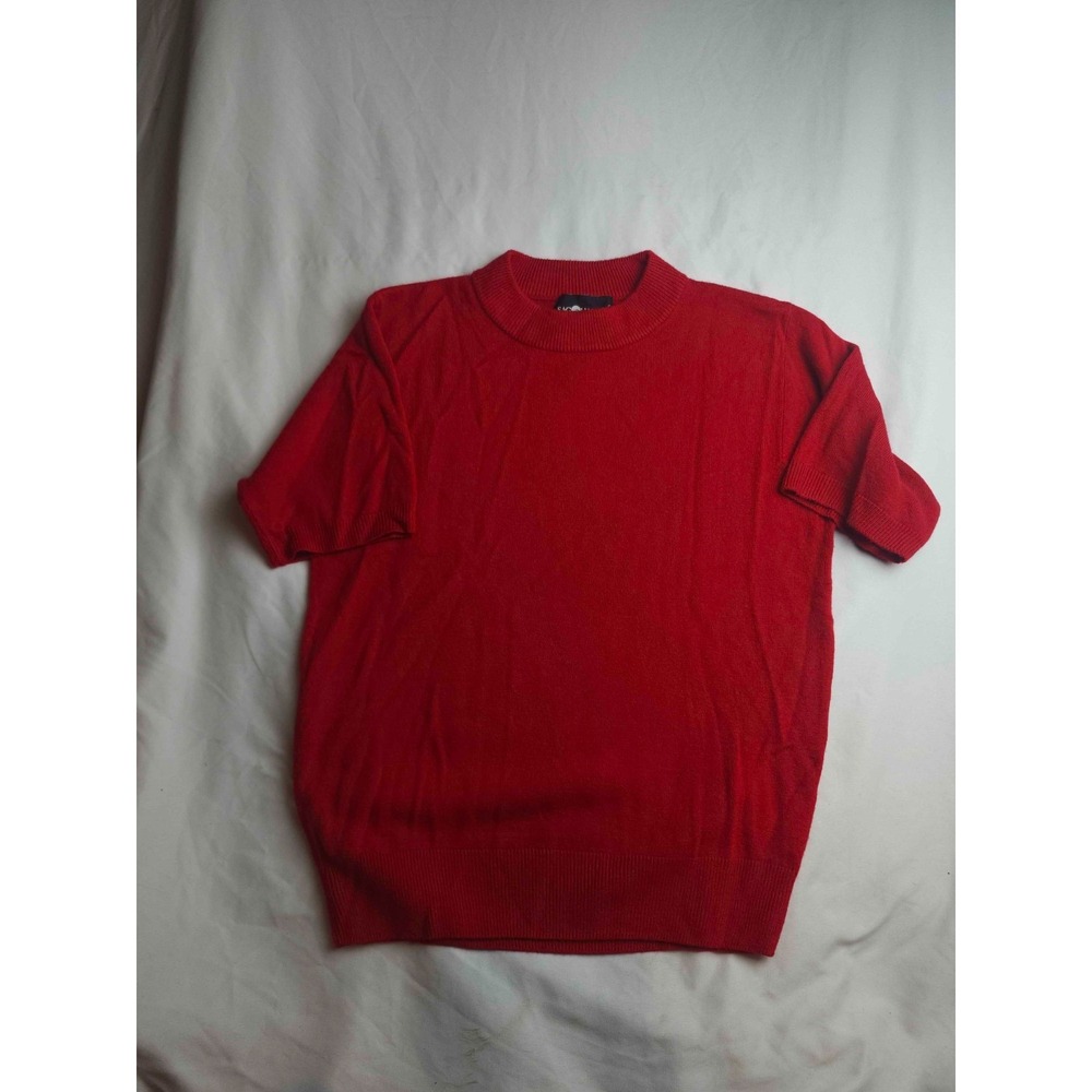 Sag Harbor Pullover Sweater Womens Size Medium Red Knit Short Sleeve Mock Neck